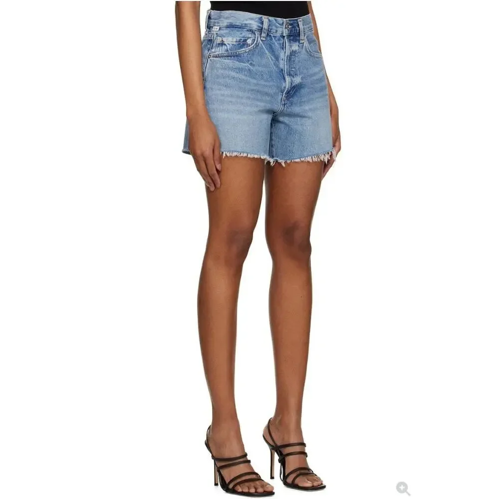 Citizens Of Humanity Shorts 28 Annabelle Long Denim Cut Off Blue Raw Hem Relaxed
